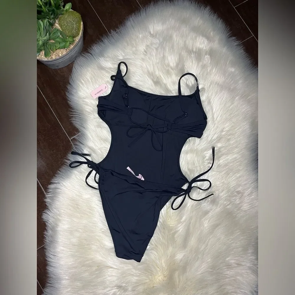 DOBREVA black One Piece Strappy Backless Swimsuit Sz Medium (8/10)